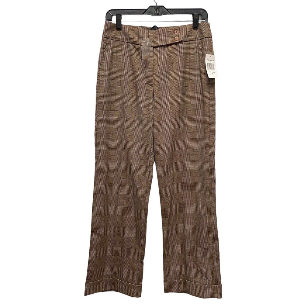 Ninety Women's Sz 4 Brown Fall Plaid Houndstooth Straight Leg Trousers Pants